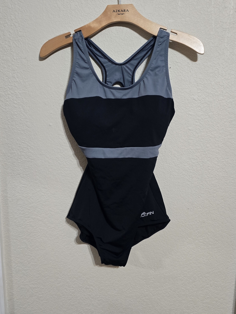 Dolfin Black and Gray Colorblock Racerback One-Piece Swim Suit